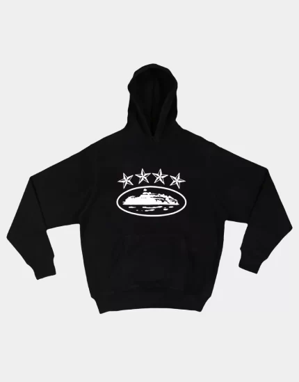 Corteiz Merch 4Starz Alcatraz Logo Black Hoodie