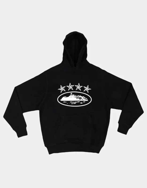 Corteiz Merch 4Starz Alcatraz Logo Black Hoodie