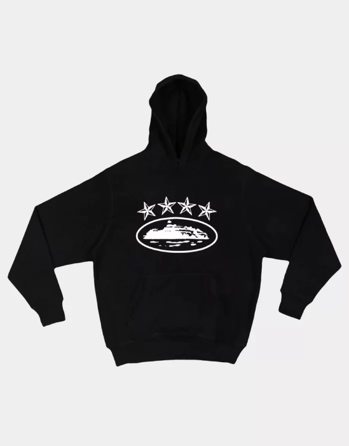 Corteiz Merch 4Starz Alcatraz Logo Black Hoodie