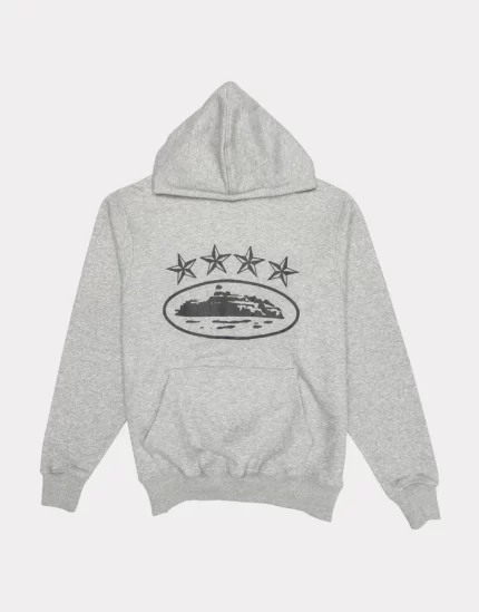 Corteiz Merch 4Starz Alcatraz Logo Grey Hoodie