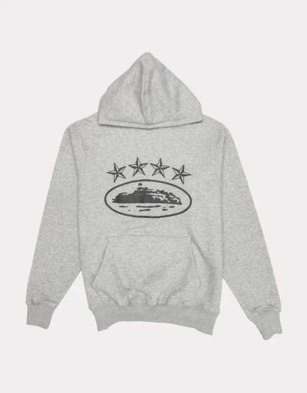 Corteiz Merch 4Starz Alcatraz Logo Grey Hoodie