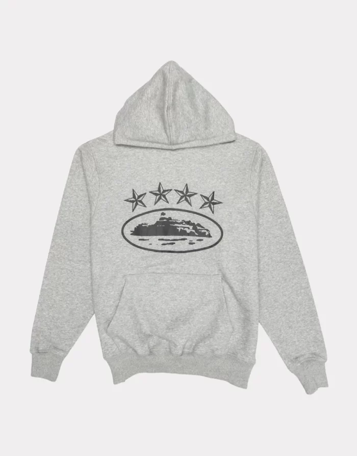 Corteiz Merch 4Starz Alcatraz Logo Grey Hoodie
