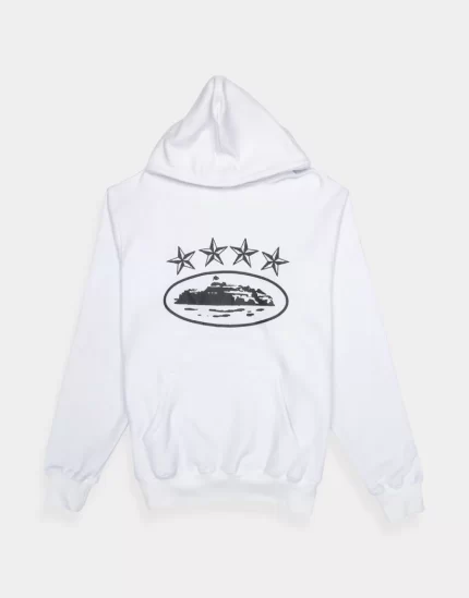 Corteiz Merch 4Starz Alcatraz Logo White Hoodie