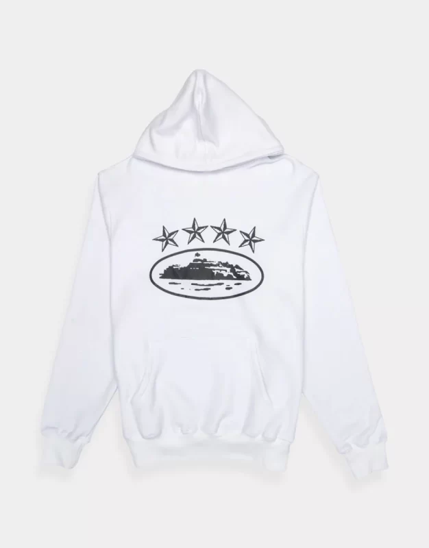 Corteiz Merch 4Starz Alcatraz Logo White Hoodie