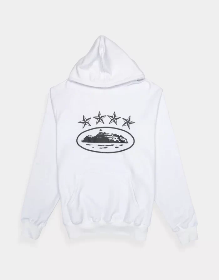 Corteiz Merch 4Starz Alcatraz Logo White Hoodie