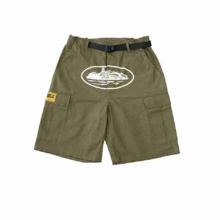 Corteiz Merch Alcatraz Logo Khaki Shorts