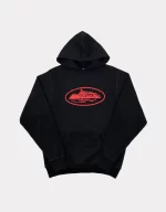 Corteiz Merch Alcatraz Logo Black/Red Hoodie