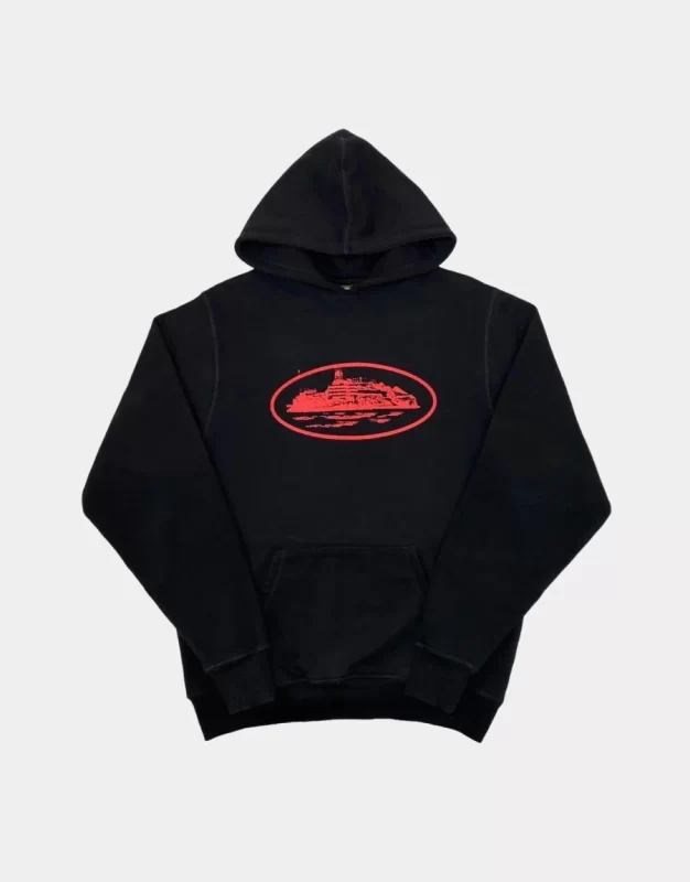 Corteiz Merch Alcatraz Logo Black/Red Hoodie