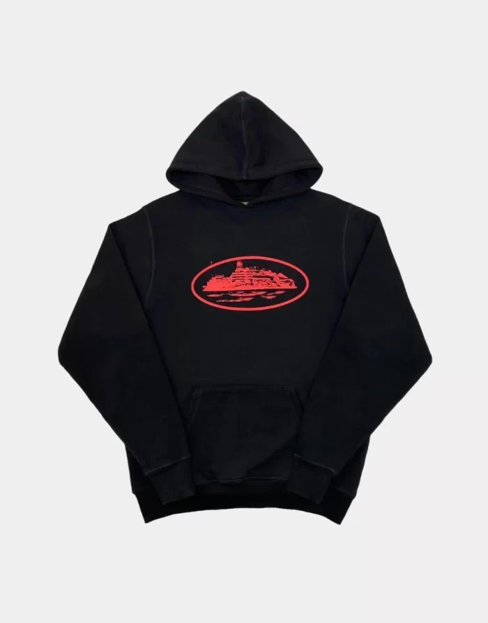 Corteiz Merch Alcatraz Logo Black/Red Hoodie
