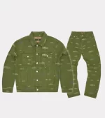 Corteiz Merch Alcatraz Logo Pattern Khaki Tracksuit