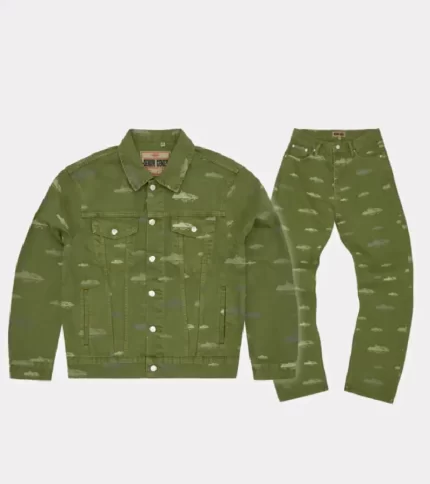 Corteiz Merch Alcatraz Logo Pattern Khaki Tracksuit