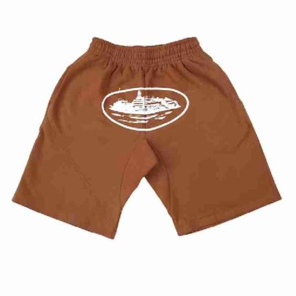 Corteiz Merch Alcatraz Logo Brown Shorts